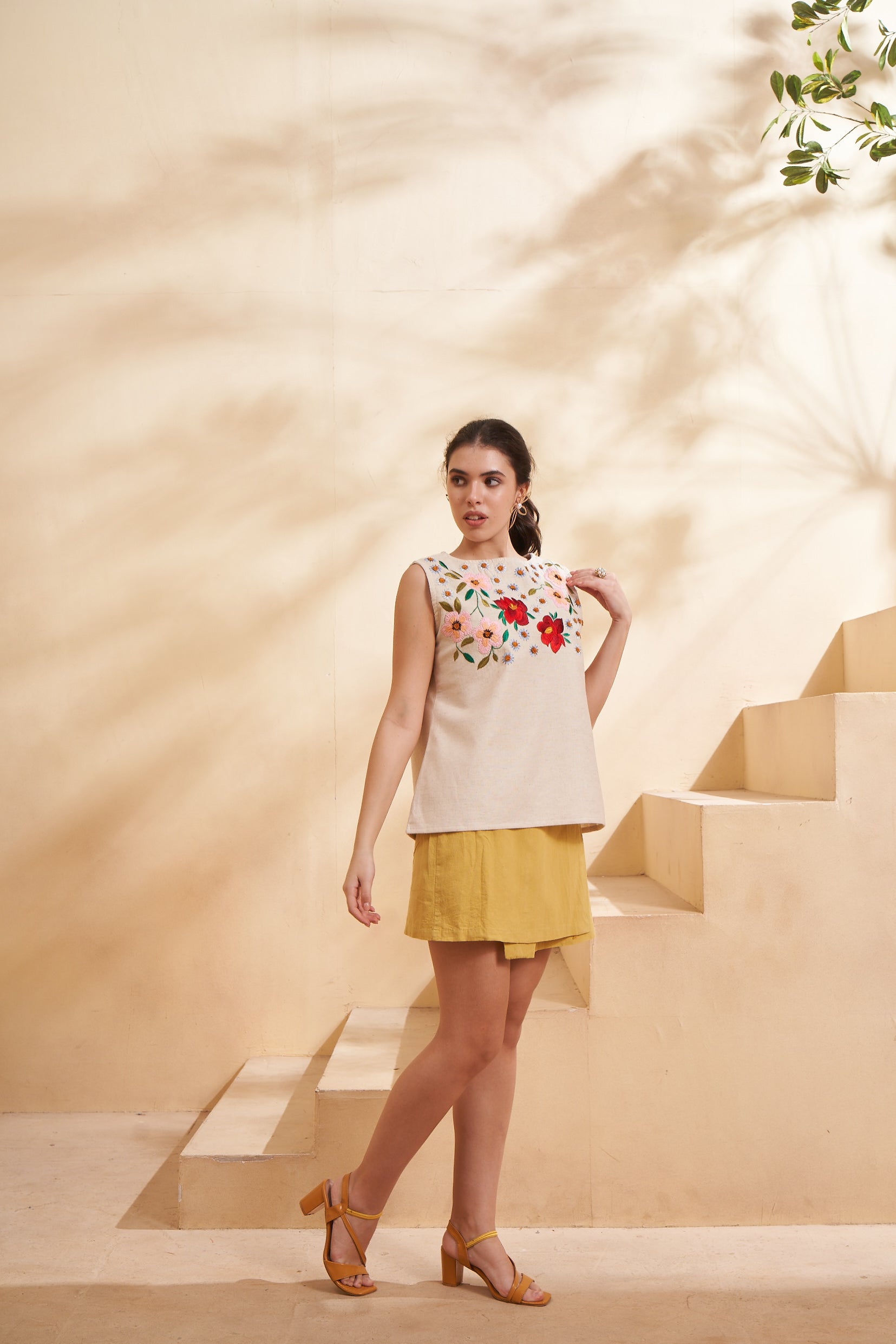 トップス KHOKI 23ss Khadi embroidery shirt Oversized embroidered shirt - Khaki